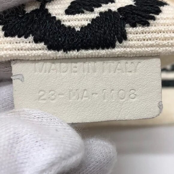 Auth Dior mexican flower belt embroidery Logo embroidery belt Canvas White/Black